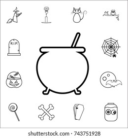 Witches cauldron with potion for illustration of magic, witchcraft icon. Set of Halloween icons on white background