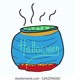 Witches cauldron with potion isolated on background.