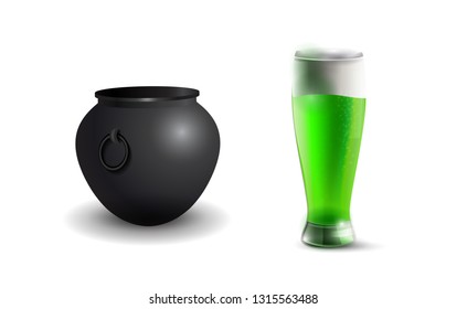 Witches cauldron with potion isolated on white background