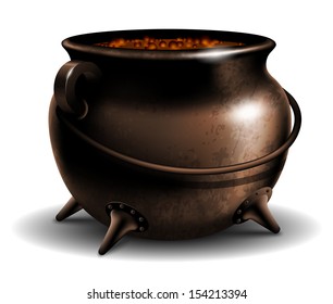 Witches cauldron with potion isolated on white background 