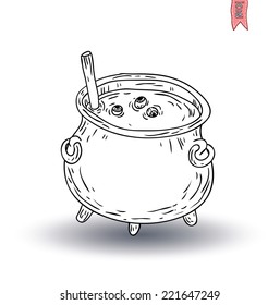  Witches cauldron with potion isolated. vector illustration