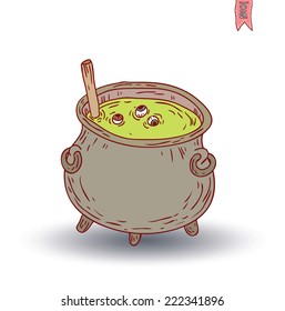  Witches cauldron with potion isolated. vector illustration
