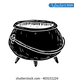  Witches cauldron with potion isolated. vector illustration silhouette black