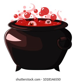 Witches cauldron with red blood potion  isolated on white background.
