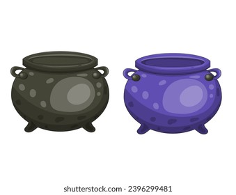 Witches cauldron set isolated on white background. Decorative element for Halloween. Vector illustration.