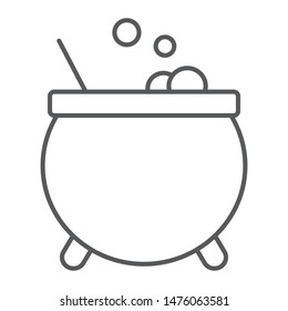 Witches cauldron thin line icon, magic and pot, potion sign, vector graphics, a linear pattern on a white background, eps 10.