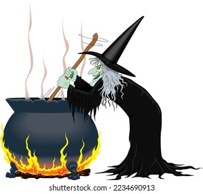 Witches Cooking Cauldron Vector Cartoon