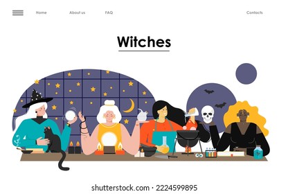 Witches fortune teller vector flat landing page