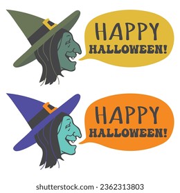 Witches happy halloween icons cliparts isolated vector illustration