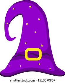 Witches hat is curved, vector flat isolated illustration. Happy Halloween. Costume concept. Purple color