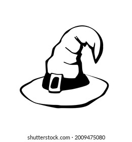Witches hat in ink. Vector illustration of Halloween design elements on a white.