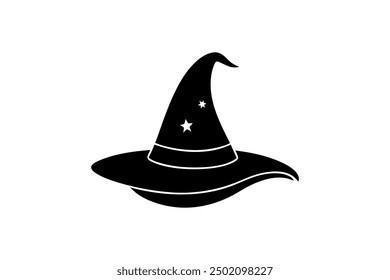 Witches Hat Small Tattoo Silhouette Vector Illustration, Clipart, and Line Art Design, Witches hat silhouette perfect for small tattoo designs, vector illustrations, and clipart.