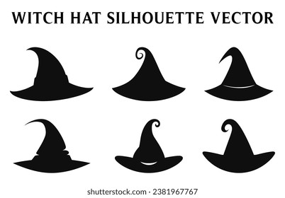 Silueta negra del vector del sombrero, silueta de icono del juego de sombreros de bruja