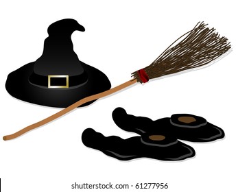 Witches hat,broom and shoes