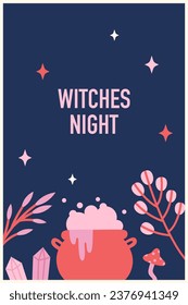 Witches night illustration. Vector Halloween illustration.