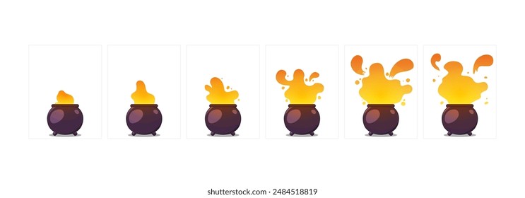 Witches pot animation cartoon sprite. Animation pot step by step. vector cartoon illustration. eps 10.