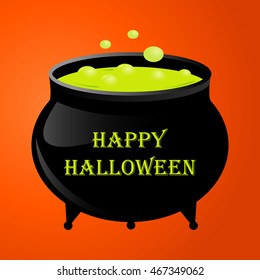 Witches pot for halloween with green potion. Vector illustration