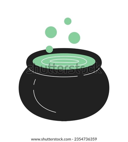 Witches pot monochrome flat vector object. Brewing soup. Cauldron chowder. Witchcraft cooking. Editable black and white thin line icon. Simple cartoon clip art spot illustration for web graphic design