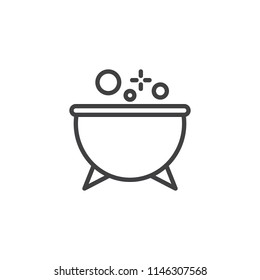 Witches pot outline icon. linear style sign for mobile concept and web design. Boiling magic potion simple line vector icon. Symbol, logo illustration. Pixel perfect vector graphics