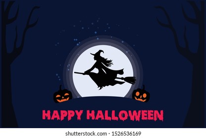 Witches and pumpkins with a full moon background. Can use for dekstop background , halloween greetings and others. 