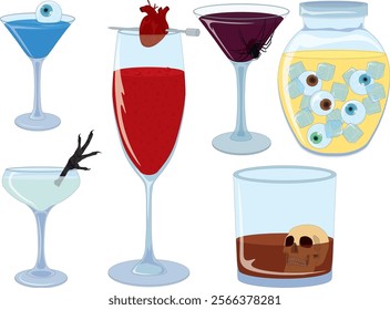 Witches scary cocktails collection illustration