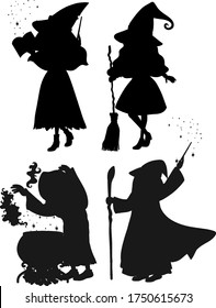 Witches in silhouette cartoon character isolated on white background illustration