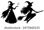 Witches Silhouette, Perfect for Halloween and Magical Themes - Flat Vector Illustration