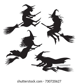 witches silhouette set isolated cartoon vector illustration