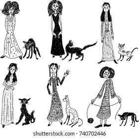 witches with their cats