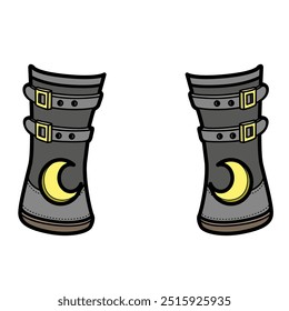 Witch's boots with half-moon buckles and small straps color variation. Image produced without the use of any form of AI software at any stage.