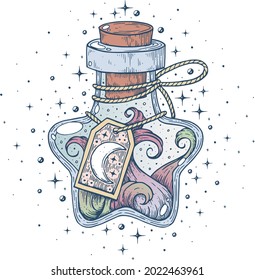 A witch's bottle with a potion, with magic water.