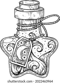 A witch's bottle with a potion, with magic water.