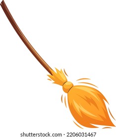 Witch's broom in cartoon style isolated