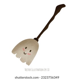 Witch's Broom cute hand drawn in halloween day , isolated on white background  ,vector illustration EPS 10
