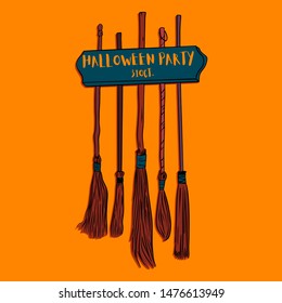 Witch's broom. Halloween Vector illustration.