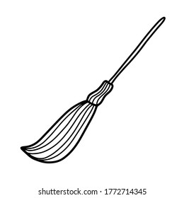 A witch's broom. Broom isolated on a white background.Design for Halloween. Vector illustration in Doodle style