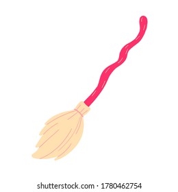 The witch's broom. A broom isolated on a white background.Design for Halloween. Flat vector illustration