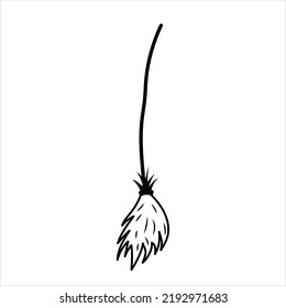 Witch's broom. Linear doodle style. Halloween concept. Vector illustration.