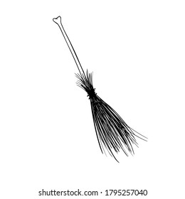 Witch's broom. Magic broom. Doodle. Hand-drawn vector Halloween broom isolated on a white background. A broom isolated on a white background.Design for Halloween.