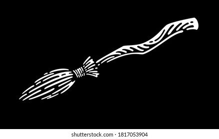 Witch's broom on dark background. Vector Illustration