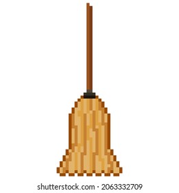 Witch's broom pixel art. Vector picture. Pixel art broom. Vector pixel art witch broom. Happy. Halloween.