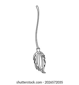 The witch's broom is a scary symbol of Halloween. Mystical object of witchcraft. Cleaning tool. Vector illustration on isolated background. For holiday invitations, print and web
