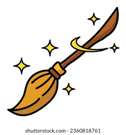 Ilustración de la escoba de la bruja Vector. Concepto de atributo de brujería. Elemento decorativo de Halloween.
