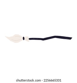 Witch's broomstick, cartoon flat vector illustration isolated on white background. Traditional Halloween decoration element. Concepts of mystery and witchcraft. Broom for cleaning ans sweeping floor.