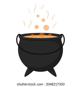 A witch's cauldron with a boiling potion. Halloween. Flat cartoon style.