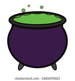 Caldero de bruja con poción verde burbujeante