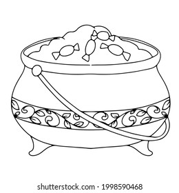 The witch's cauldron is an element of decor for Halloween. Gloomy Doodles. Vector illustration isolated on white background