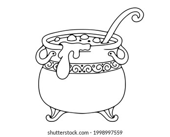 The witch's cauldron is an element of decor for Halloween. Gloomy Doodles. Vector illustration isolated on white background
