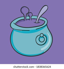 
witch's cauldron with halloween potion in cartoon style