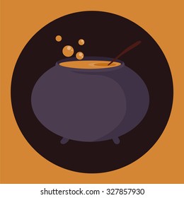 Witch's Cauldron Halloween Vector Icon
